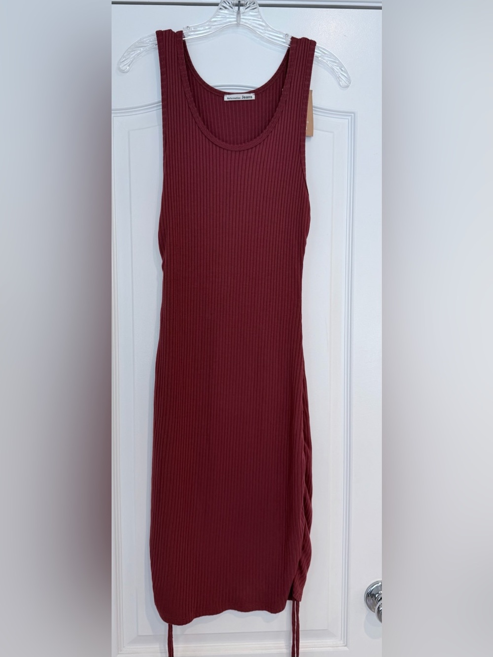Reformation jeans Ribbed Sleeveless Midi Dress in Burgundy